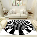 Tapis de plateau de tapis 3D Mat d&#39;étage illusion Rapis de zone de glissement, 3D Vortex Vortex Optical Illusions Rat de sol, plaid blanc noir